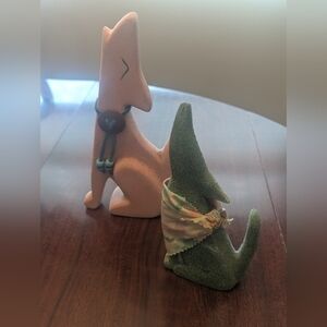 Southwestern Clay Art Pottery Set of 2 Howling Coyote Wolf Figurines